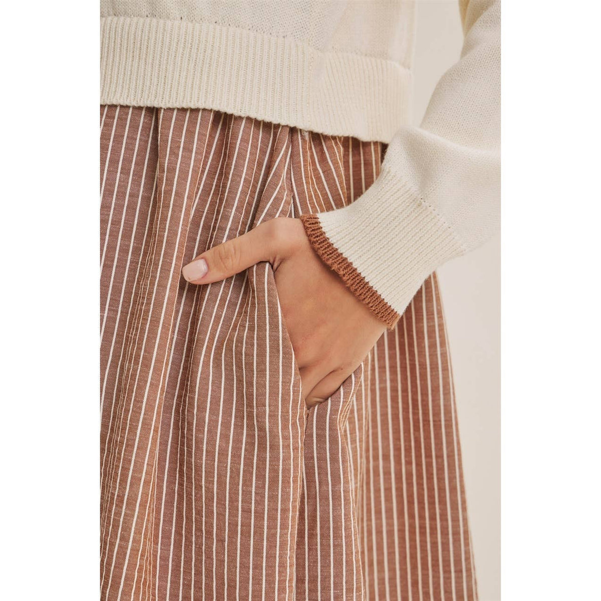 Mocha Layered Twofer Stripe Mini Dress