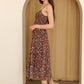 Brown + Blue Smocked Floral Tiered Midi Dress