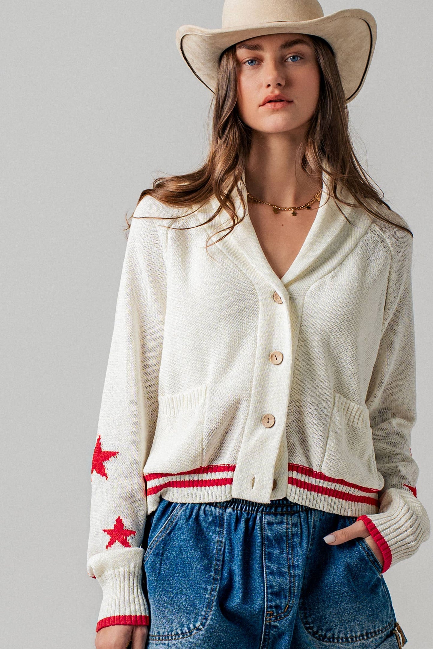 American Flag Star Shawl Collar Cardigan