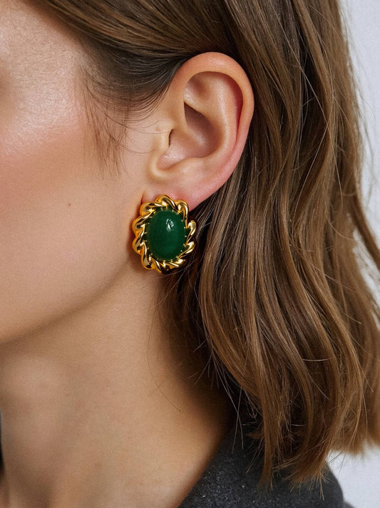 18K Gold & Black Vintage Stone Oval Earring - Purpose + Passion Boutique