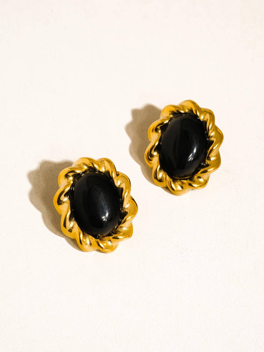 18K Gold & Black Vintage Stone Oval Earring - Purpose + Passion Boutique