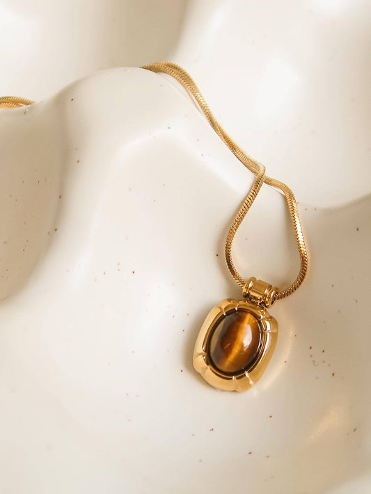 18K Gold Natural Brown Stone Necklace - Purpose + Passion Boutique