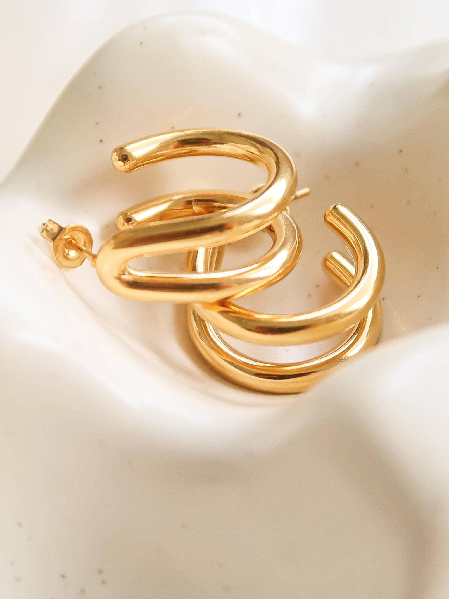18K Gold Non - Tarnish Double C Hoop Earring - Purpose + Passion Boutique