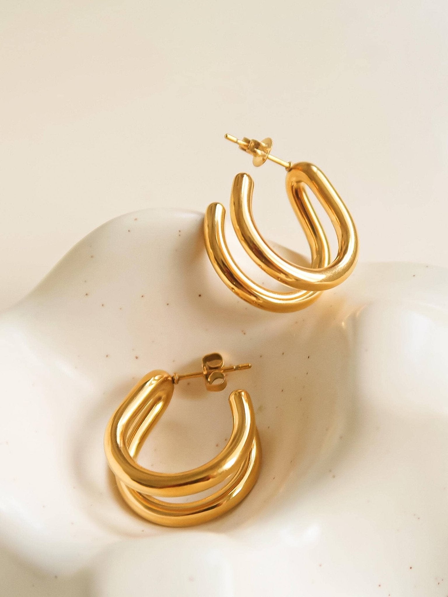 18K Gold Non - Tarnish Double C Hoop Earring - Purpose + Passion Boutique