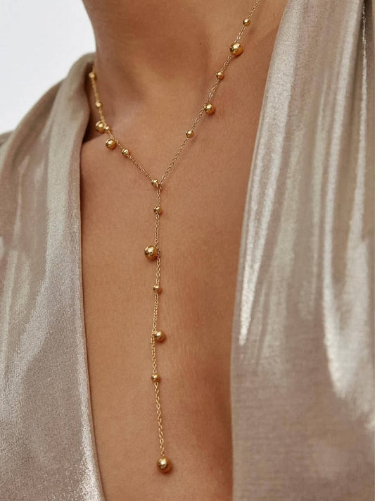 18K Gold Non - Tarnish Dressy Beaded Y Lariat Necklace - Purpose + Passion Boutique