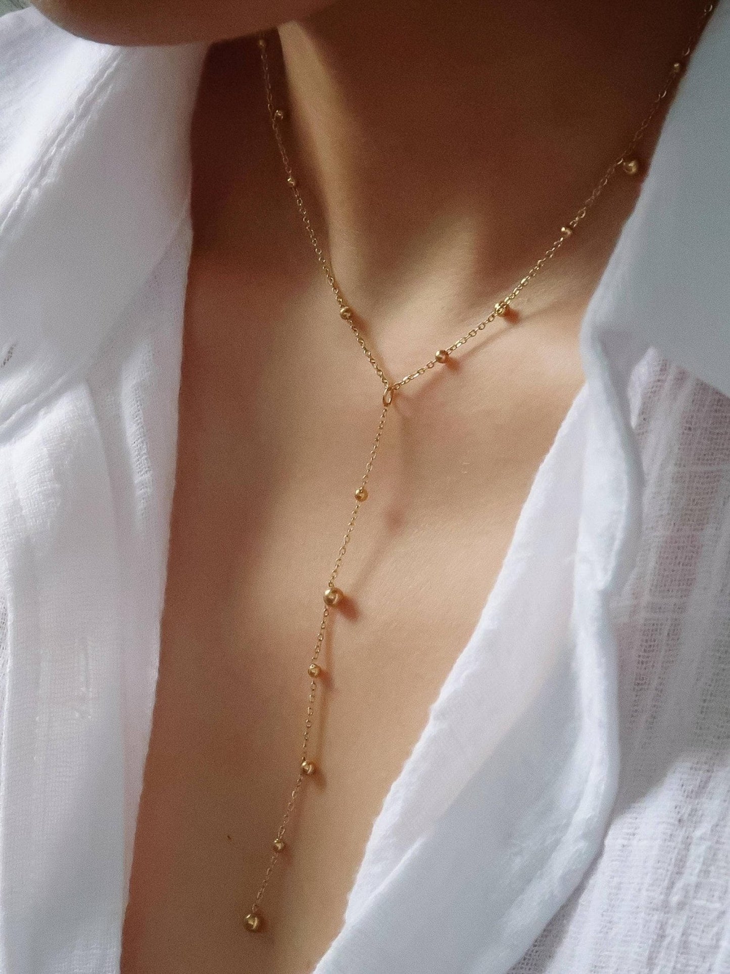 18K Gold Non - Tarnish Dressy Beaded Y Lariat Necklace - Purpose + Passion Boutique