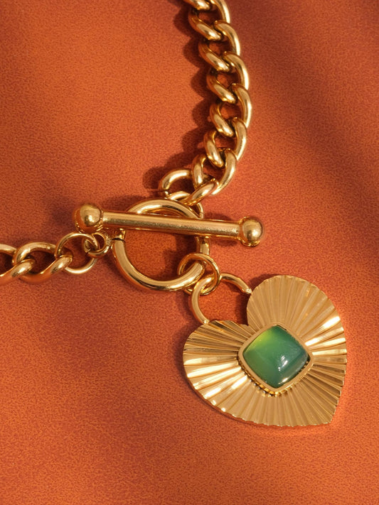 18K Gold Non - Tarnish Green Heart Chain Necklace - Purpose + Passion Boutique