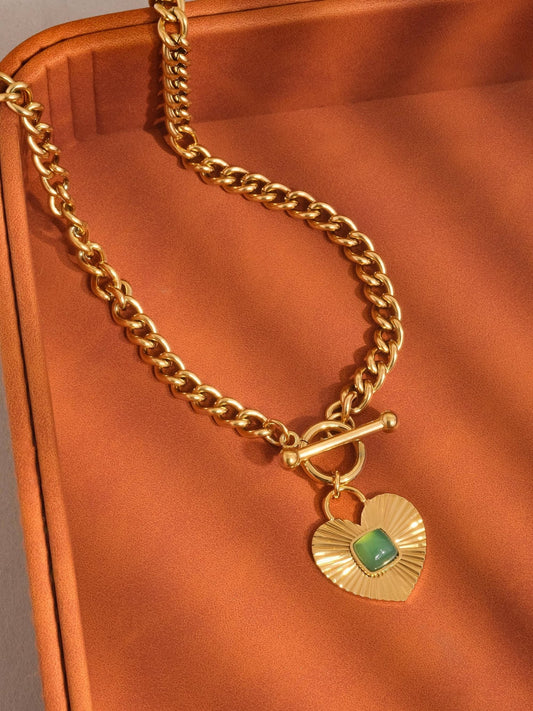 18K Gold Non - Tarnish Green Heart Chain Necklace - Purpose + Passion Boutique