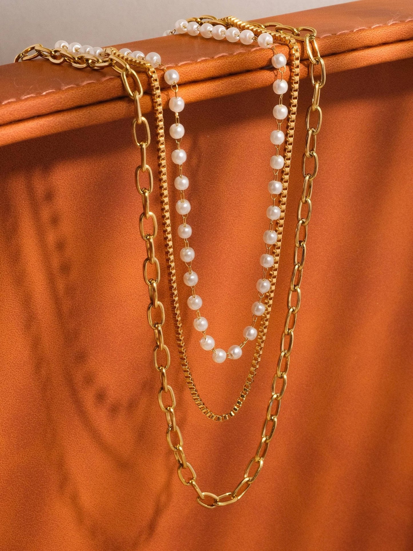 18K Gold Non - Tarnish Stacked Pearl Chain Necklace - Purpose + Passion Boutique