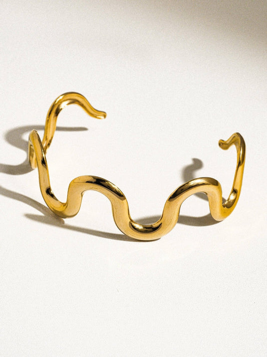 18K Gold Non - Tarnish Wavy Bold Statement Bracelet - Purpose + Passion Boutique
