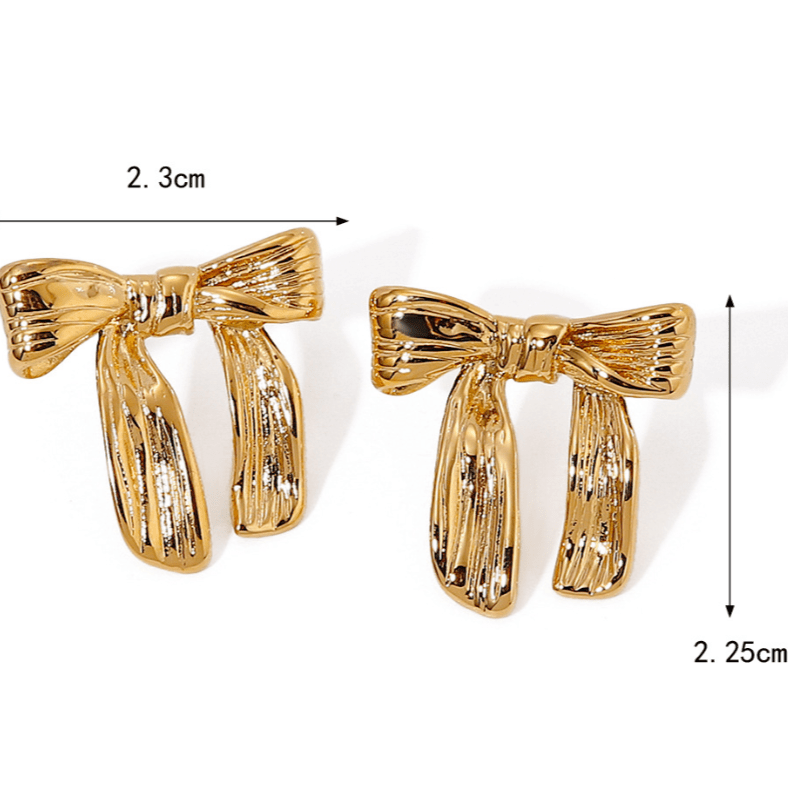 18K Gold Plated Hammered Stainless Steel Bow Earrings - Purpose + Passion Boutique