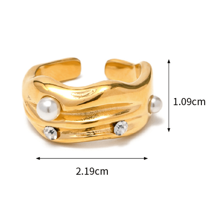 18K Gold Plated Stainless Steel Chunky Pearl Adjustable Ring - Purpose + Passion Boutique