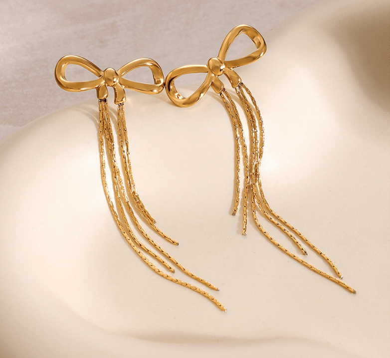 18K Gold Plated Stainless Steel Girly Bow Earrings - Purpose + Passion Boutique