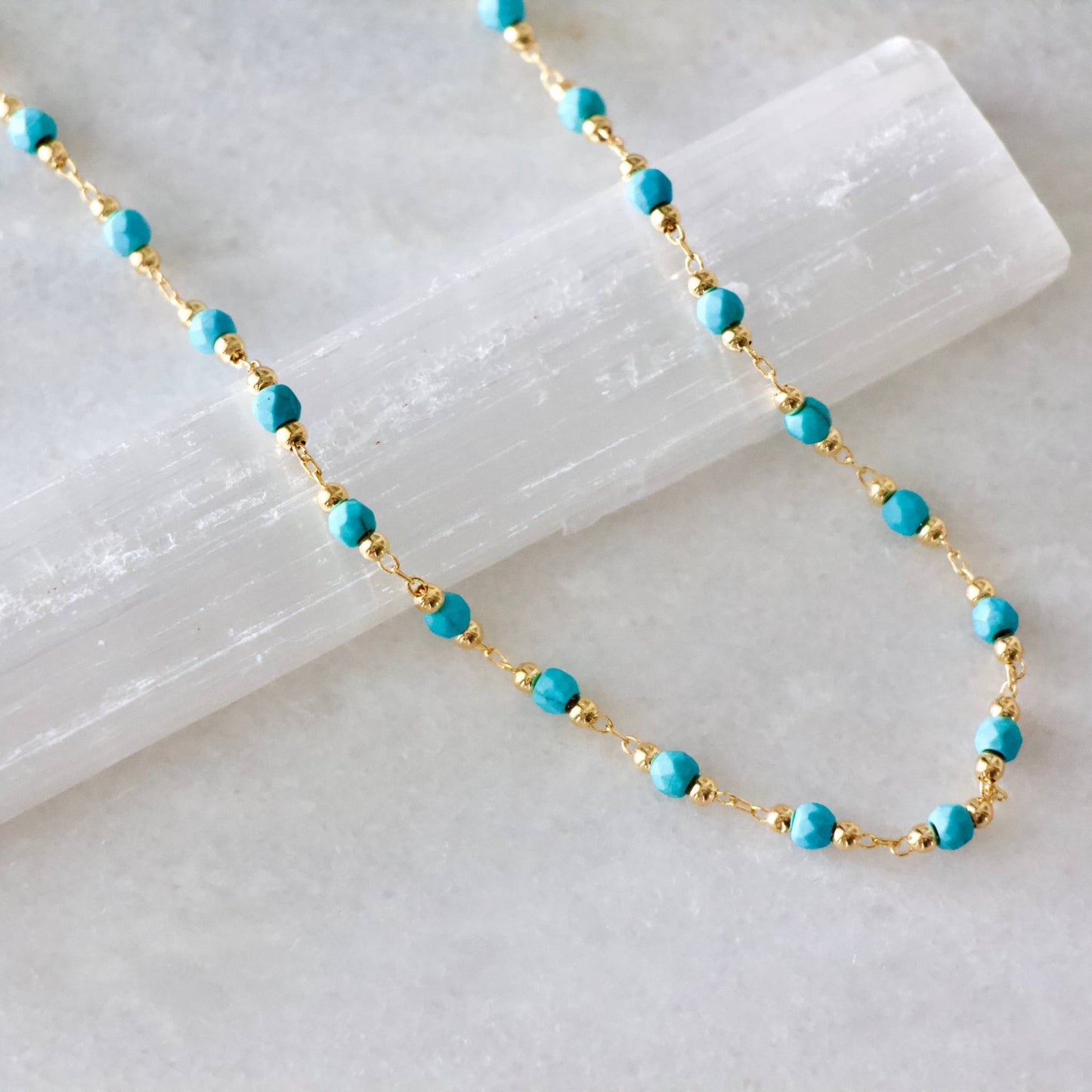 18K Gold Plated Turquoise Faceted Stone Choker Necklace - Purpose + Passion Boutique