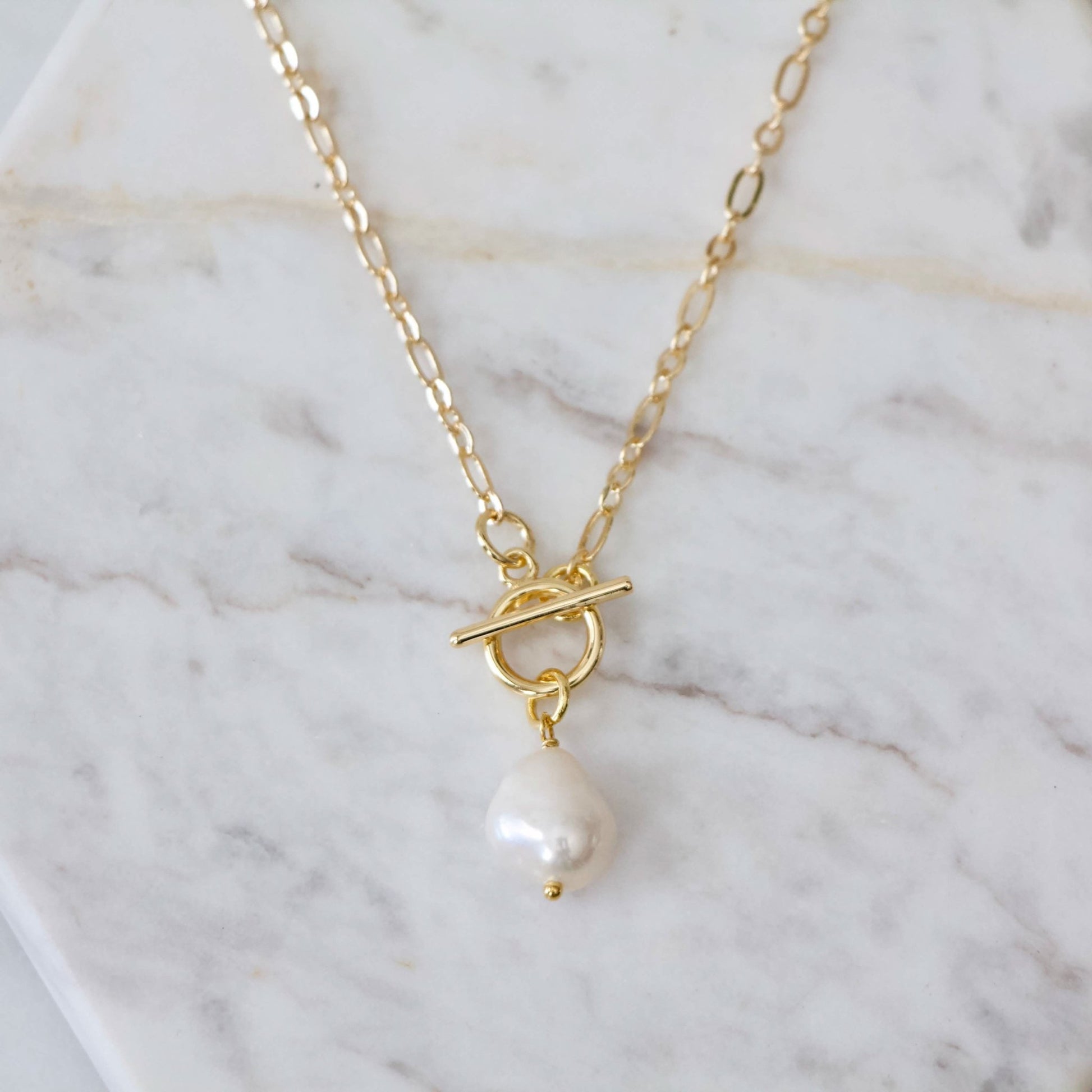 18K Gold Plated White Pearl Toggle Necklace - Purpose + Passion Boutique