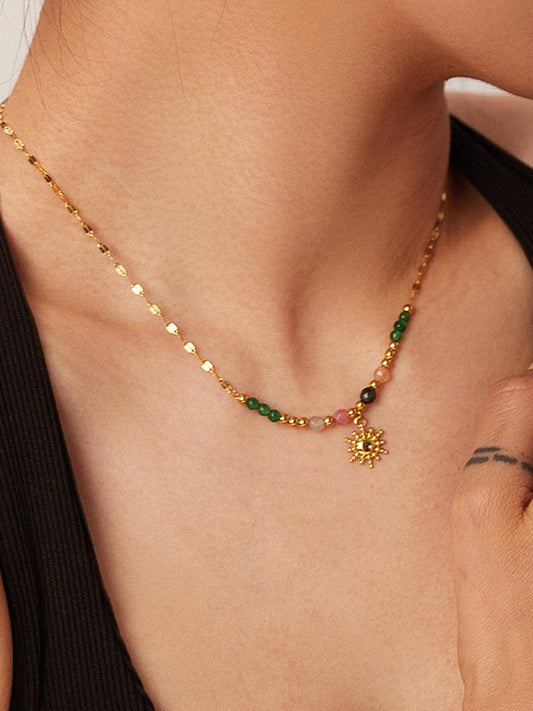 18K Gold Sun Necklace with Beads - Purpose + Passion Boutique