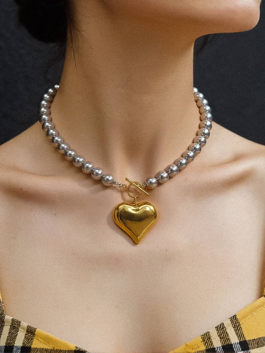 18K Gold Two Tone Heart Necklace - Purpose + Passion Boutique