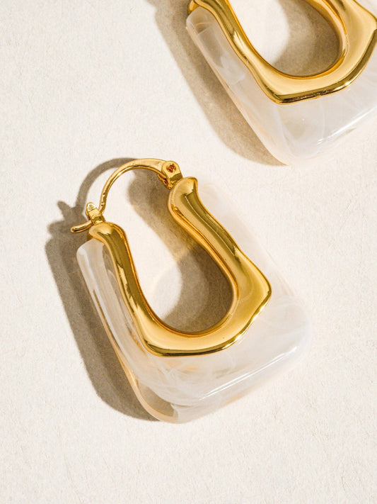 18K Gold U - Shaped White Boho Hoop Earring - Purpose + Passion Boutique