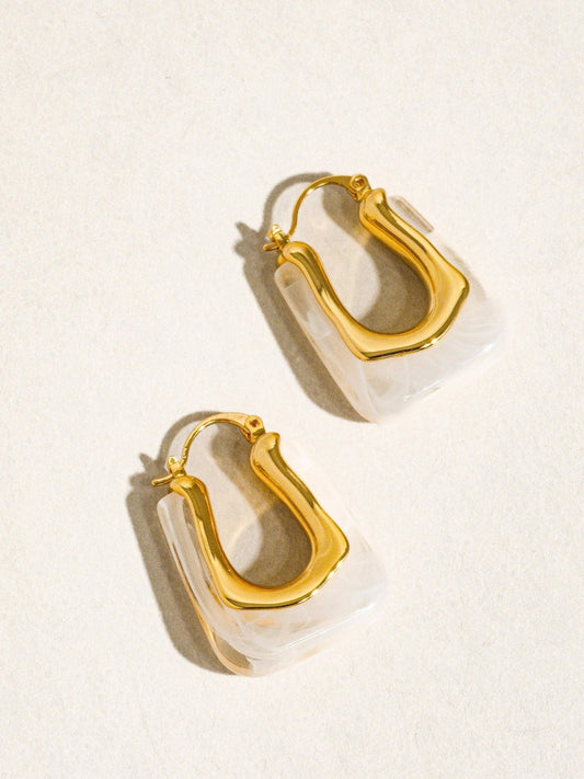 18K Gold U - Shaped White Boho Hoop Earring - Purpose + Passion Boutique