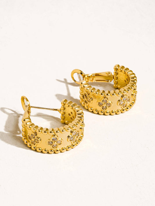 18K Gold Vintage Floral Hoop Earring - Purpose + Passion Boutique