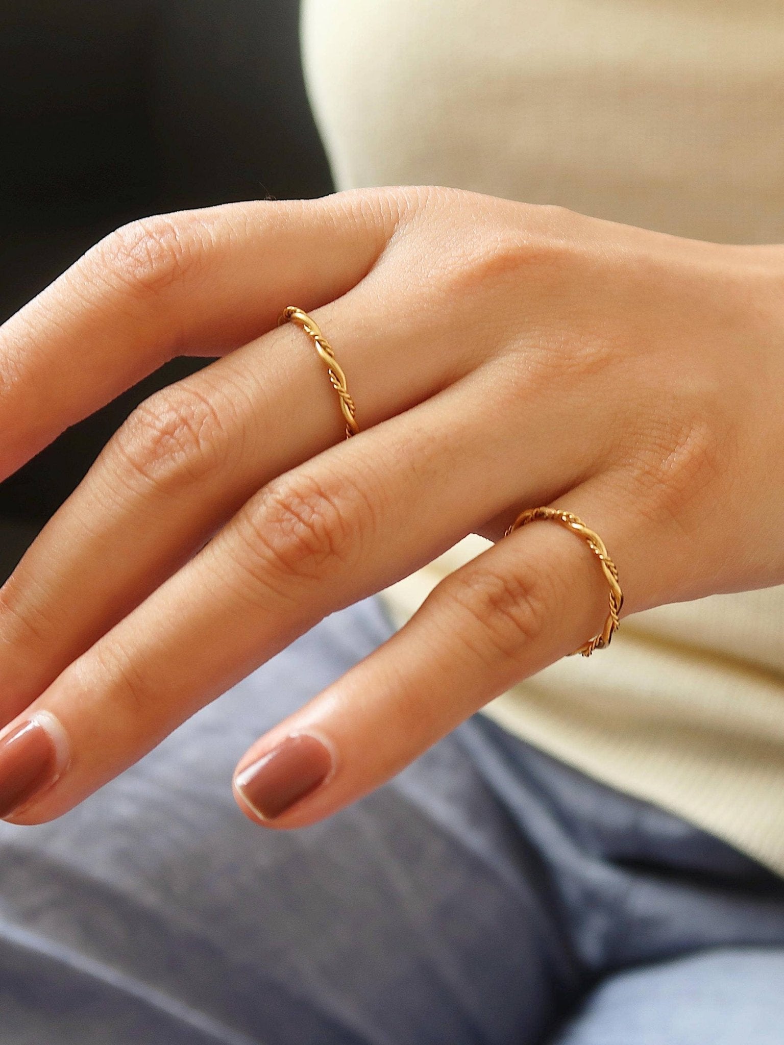 18K Non - Tarnish Minimalist Thin Braided Ring - Purpose + Passion Boutique