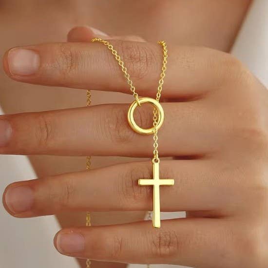 18K Stainless Steel Y Cross Necklace - Purpose + Passion Boutique