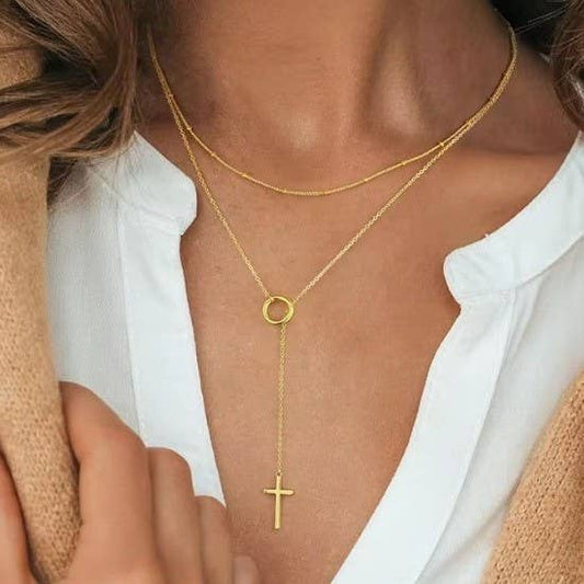18K Stainless Steel Y Cross Necklace - Purpose + Passion Boutique