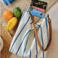 Blue Striped Cotton Canvas Tote Bag