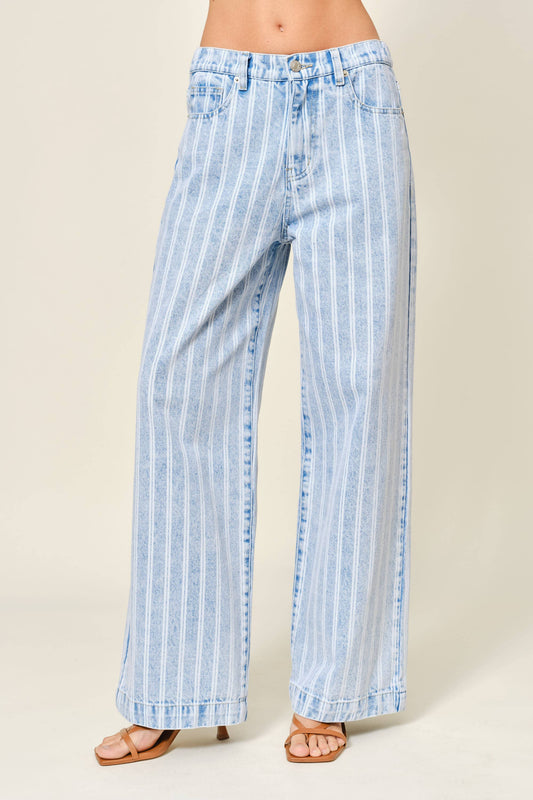 Light Denim Striped Straight Pants