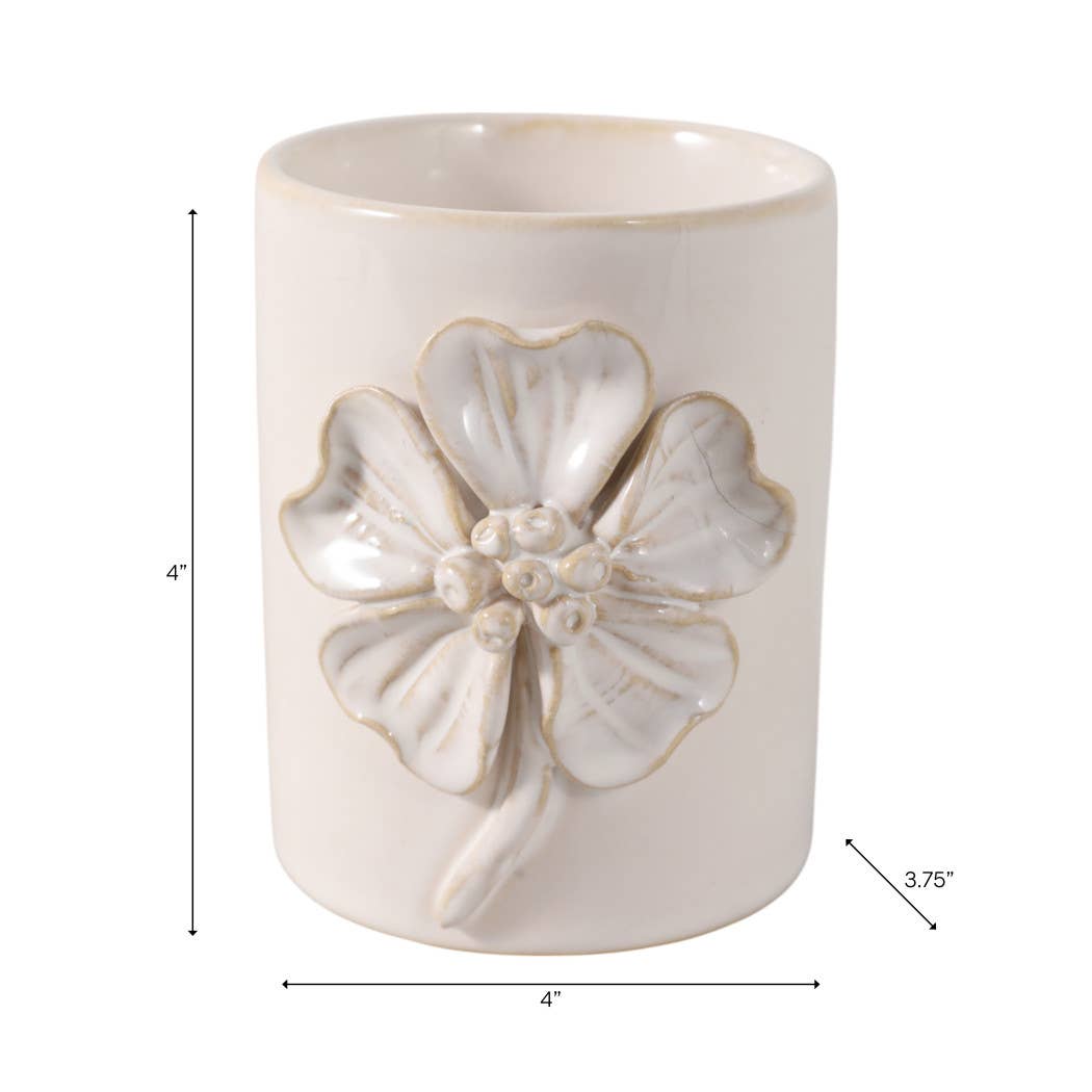 Ivory Ceramic Flower Pencil Cup (4 in.)