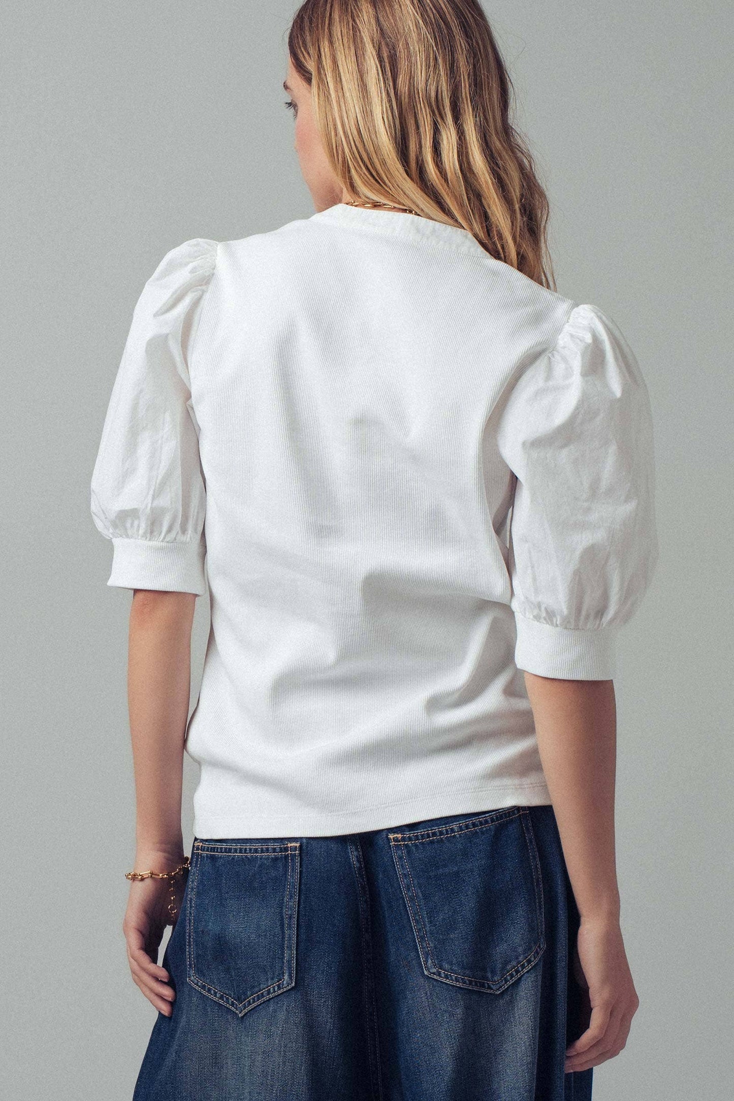 Ivory Puff Sleeve Henley Top