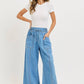 Denim Pull On Wide-Leg Pants
