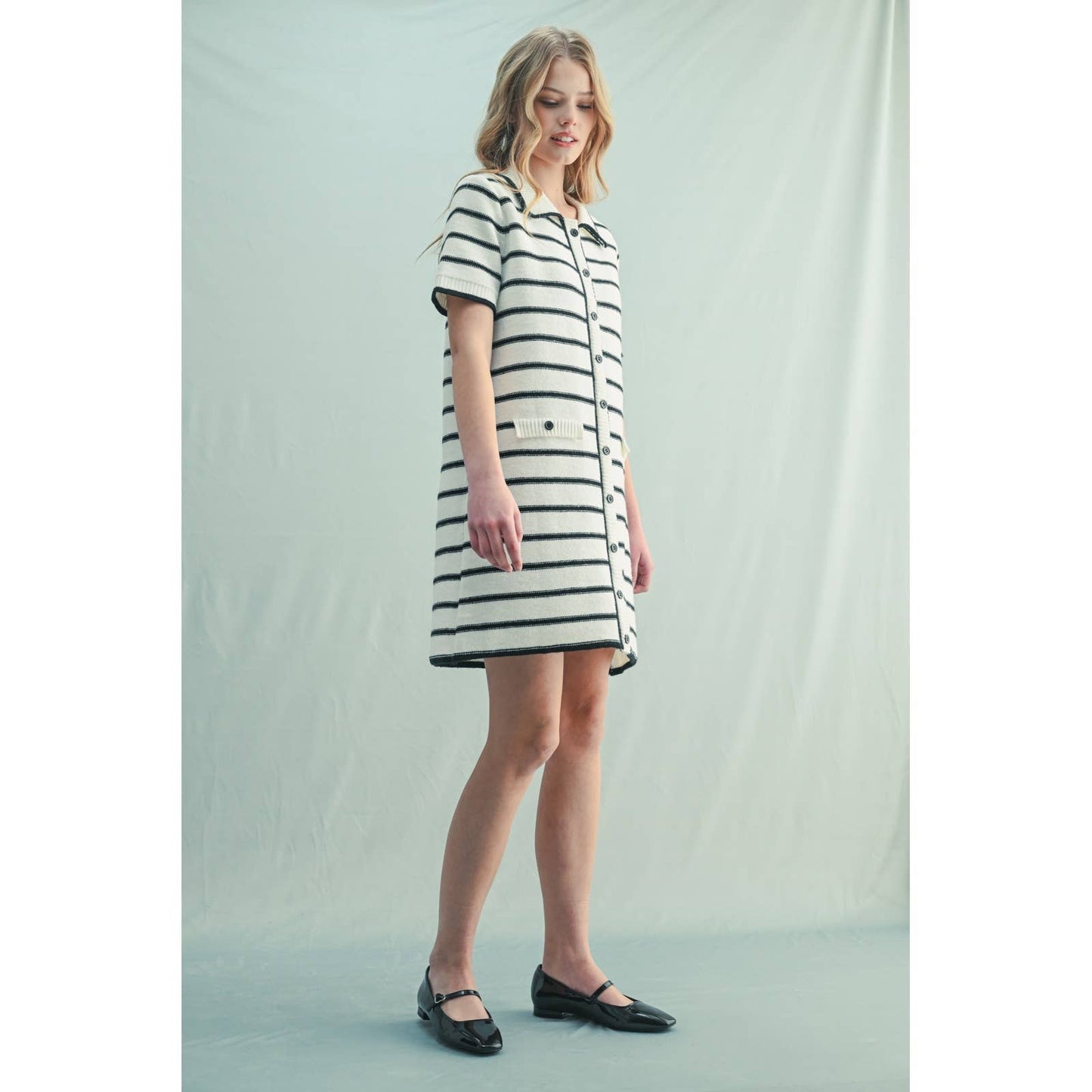White/Black Striped Sweater Mini Dress