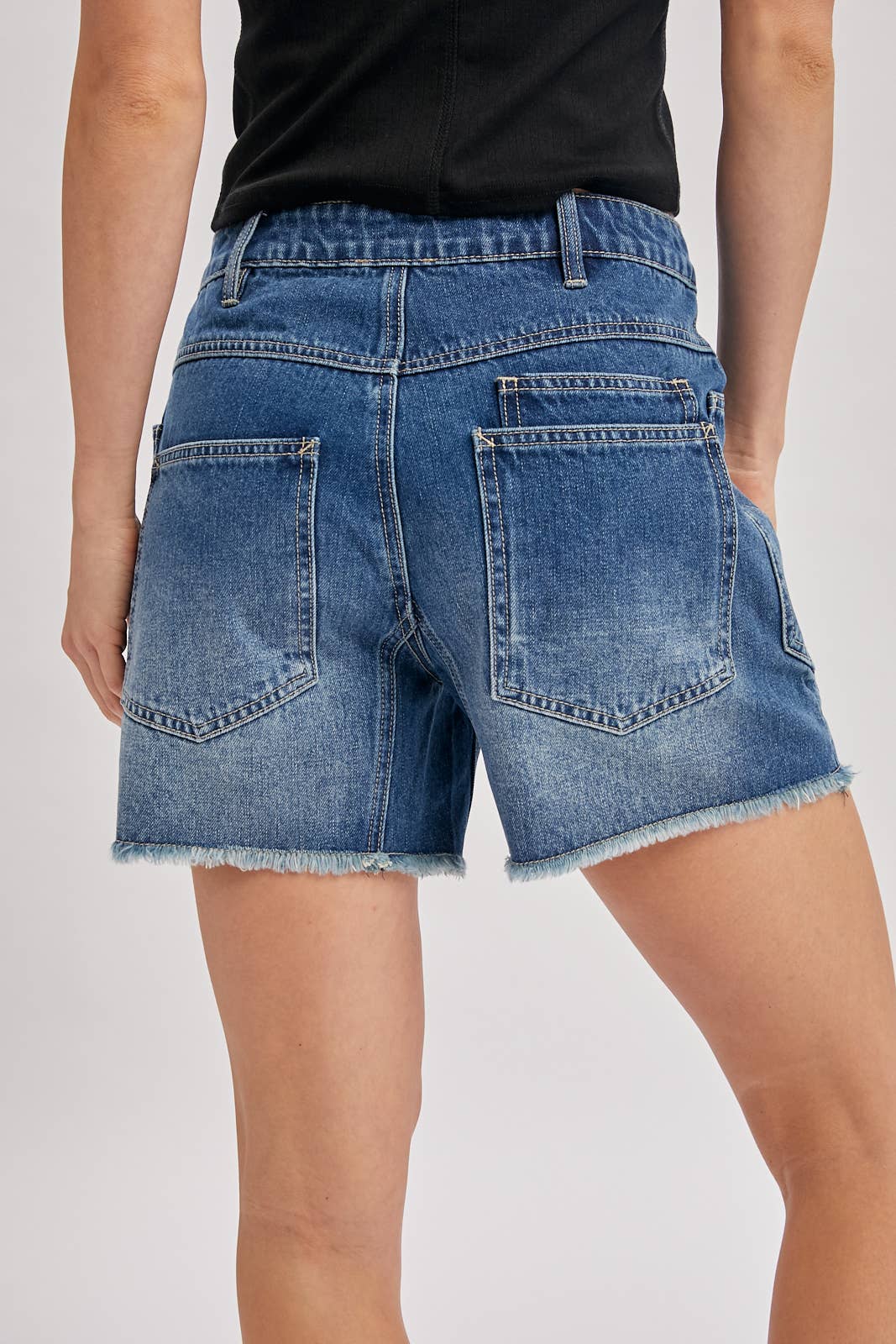 Medium Wash Denim Patch Pocket Barrel Shorts