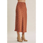 Camel / Beige Satin Polka Dot Midi Skirt