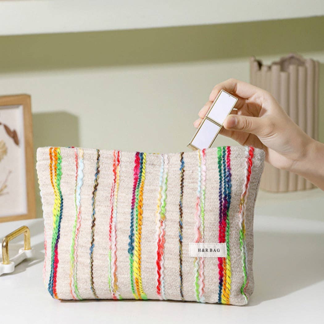 Beige Boho Crochet Makeup Pouch