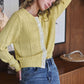 Kiwi Pointelle Knit Cardigan Lace Trim Button Down