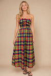Apple Blues Plaid Strapless Maxi Dress