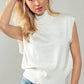 Ivory Sleeveless Mock Neck Wool Blend Knit Top