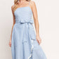 White & Blue Striped Ruffle Hem Midi Dress