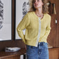 Kiwi Pointelle Knit Cardigan Lace Trim Button Down