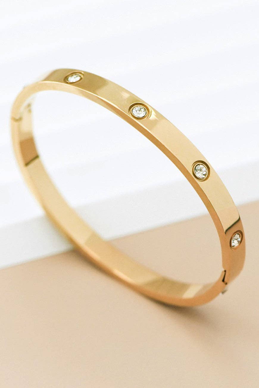 18K Gold Plated Hinge Faux Diamond Stainless Steel Bangle
