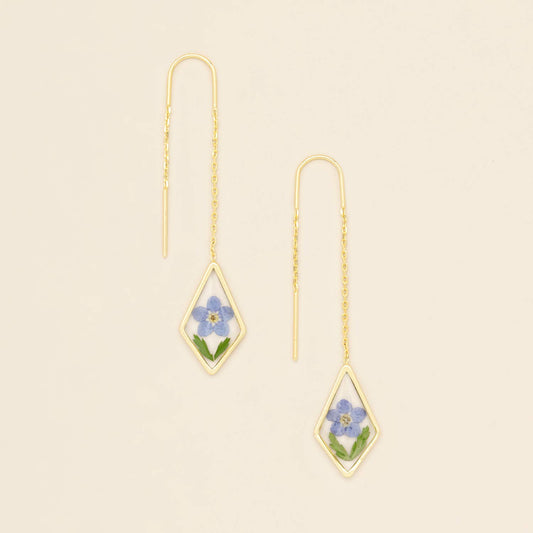 Blue Forget Me Not/Gold Pressed Flower Thread Earring
