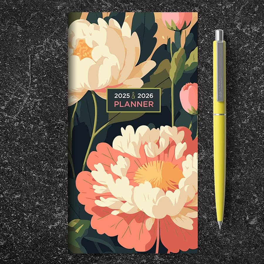 2025 - 2026 Spring Peony Small Monthly Pocket Planner - Purpose + Passion Boutique