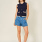 Medium Wash Mid Rise Flare Denim Shorts