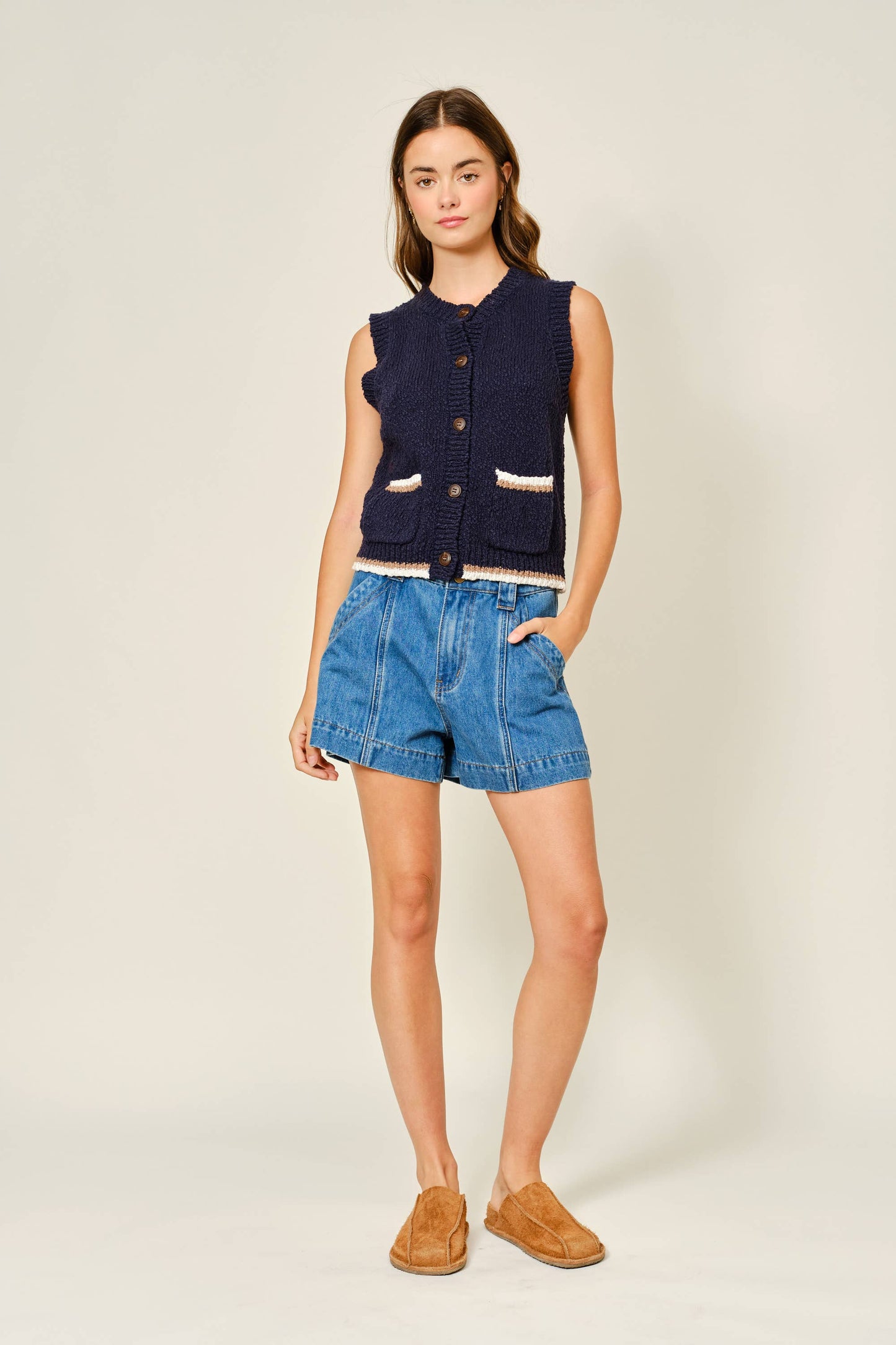 Medium Wash Mid Rise Flare Denim Shorts