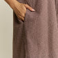 Gingham Mocha Puff Sleeve Drawstring Neck Dress