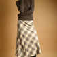 Ecru/Blue Plaid Printed Stretch Maxi Skirt