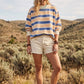 Oversized Denim + Apricot Terry Striped Sweatshirt