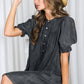 Black Denim Ruffle Detail Chambray Mini Dress